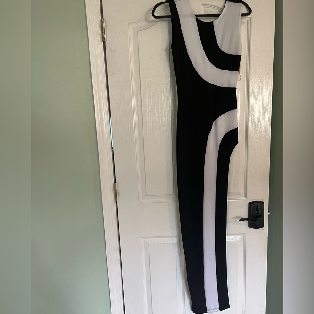 New With Tags Black and White Slit Floor Length Dress